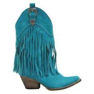 Very Volatile Hillside Fringe Cowboy Boots - Turquoise